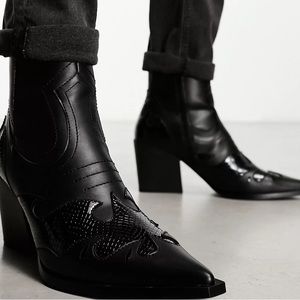 ASOS DESIGN cuban heeled Chelsea boots with western details in faux leather